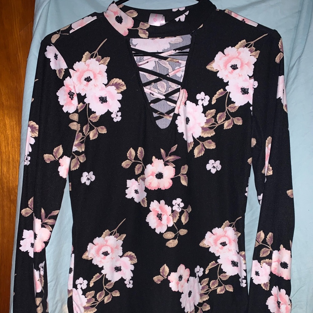 Floral Cross-Neck Shirt
